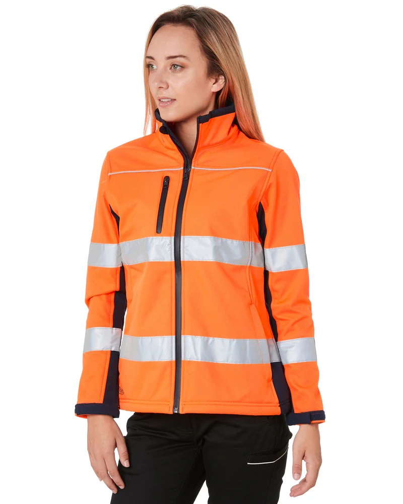 Womens Taped Two Tone Hi Vis Soft Shell Jacket  - Orange/Navy - Image 3