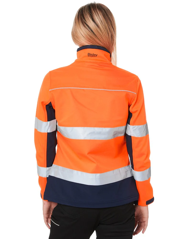 Womens Taped Two Tone Hi Vis Soft Shell Jacket  - Orange/Navy - Image 4