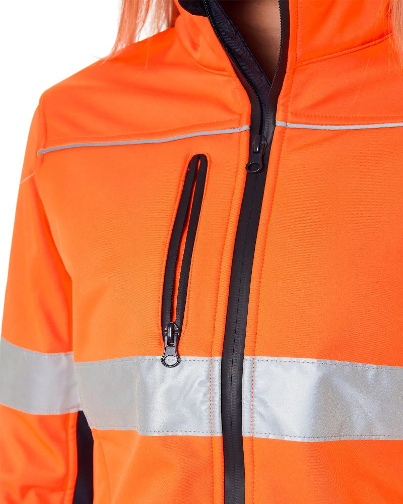 Womens Taped Two Tone Hi Vis Soft Shell Jacket  - Orange/Navy - Image 5