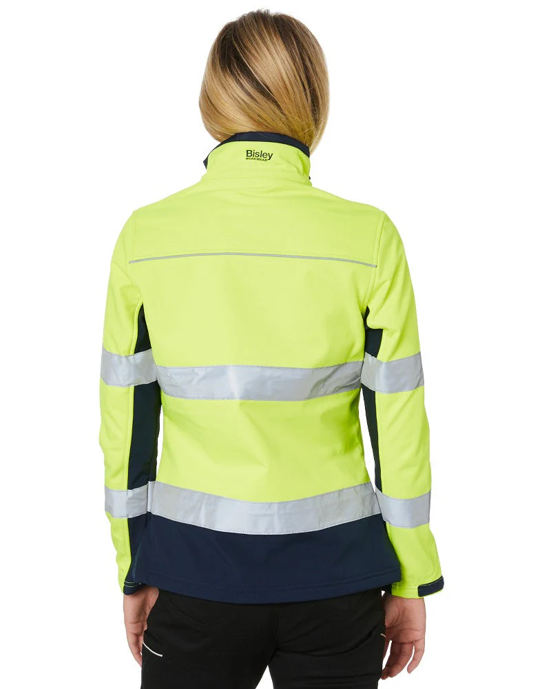 Womens Taped Two Tone Hi Vis Soft Shell Jacket - Yellow/Navy - Image 4