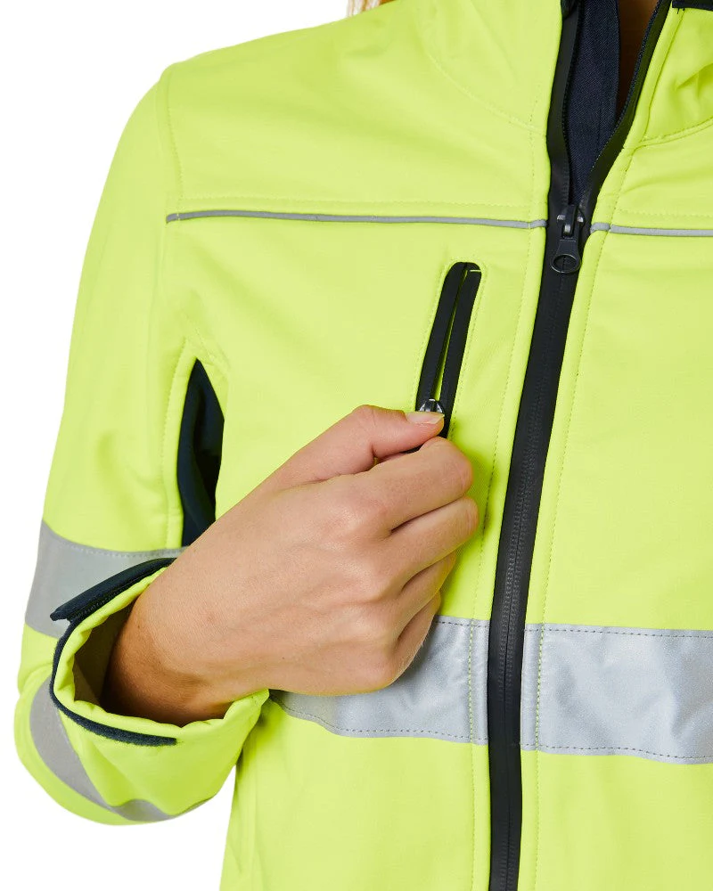 Womens Taped Two Tone Hi Vis Soft Shell Jacket - Yellow/Navy - Image 5