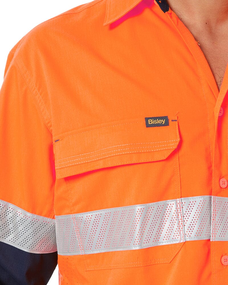 X Airflow Hi Vis Taped Stretch Ripstop Shirt  - Orange/Navy - Image 7