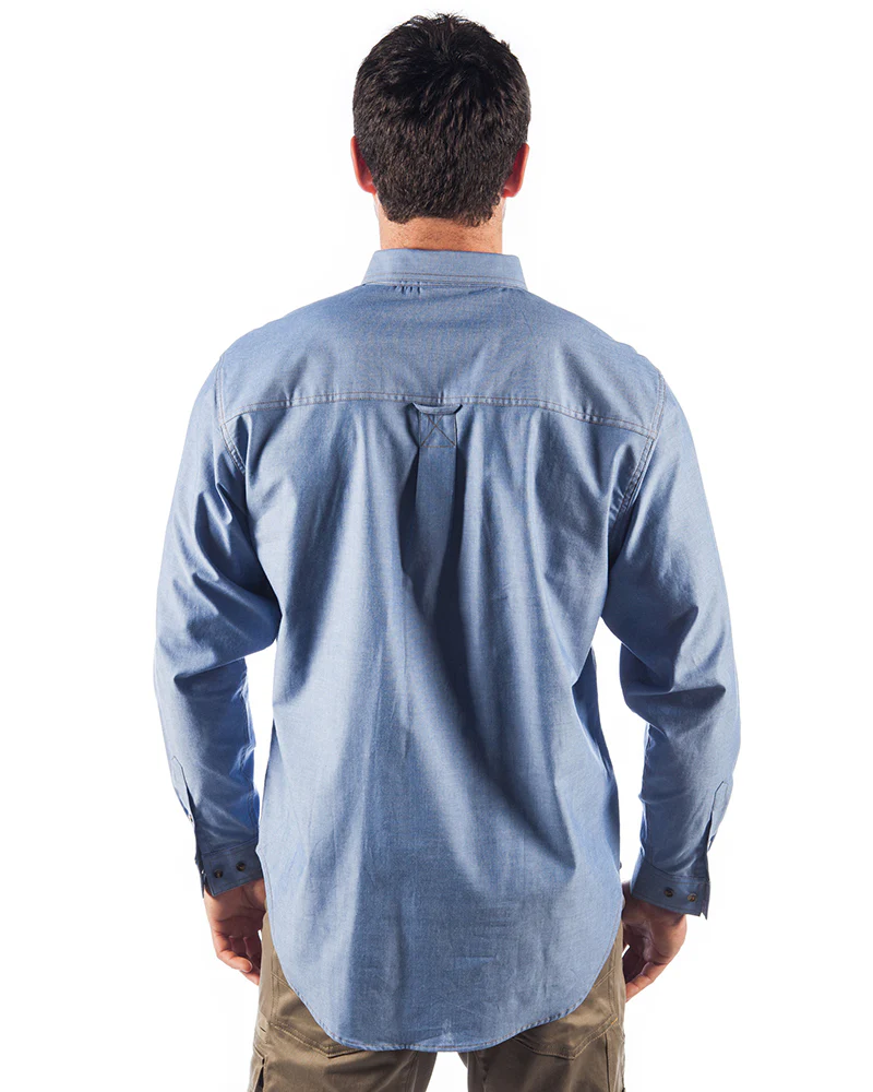 Cotton Chambray Shirt with Twin Pocket Long Sleeve - Chambray - Image 3