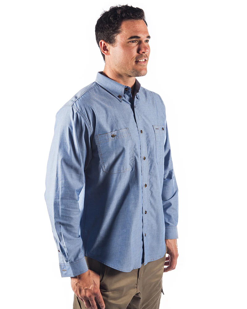 Cotton Chambray Shirt with Twin Pocket Long Sleeve - Chambray - Image 4