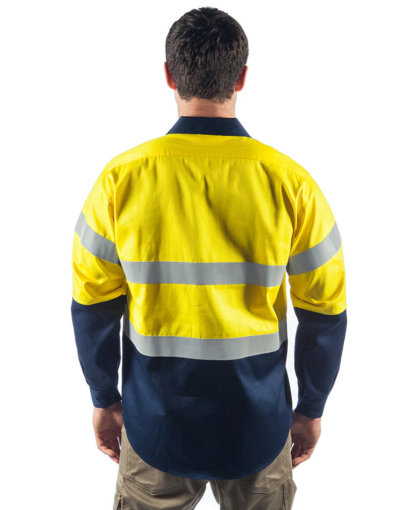 Flame Retardant 2 Tone Cotton Shirt with 3M Tape L/S - Yellow/Navy - Image 3