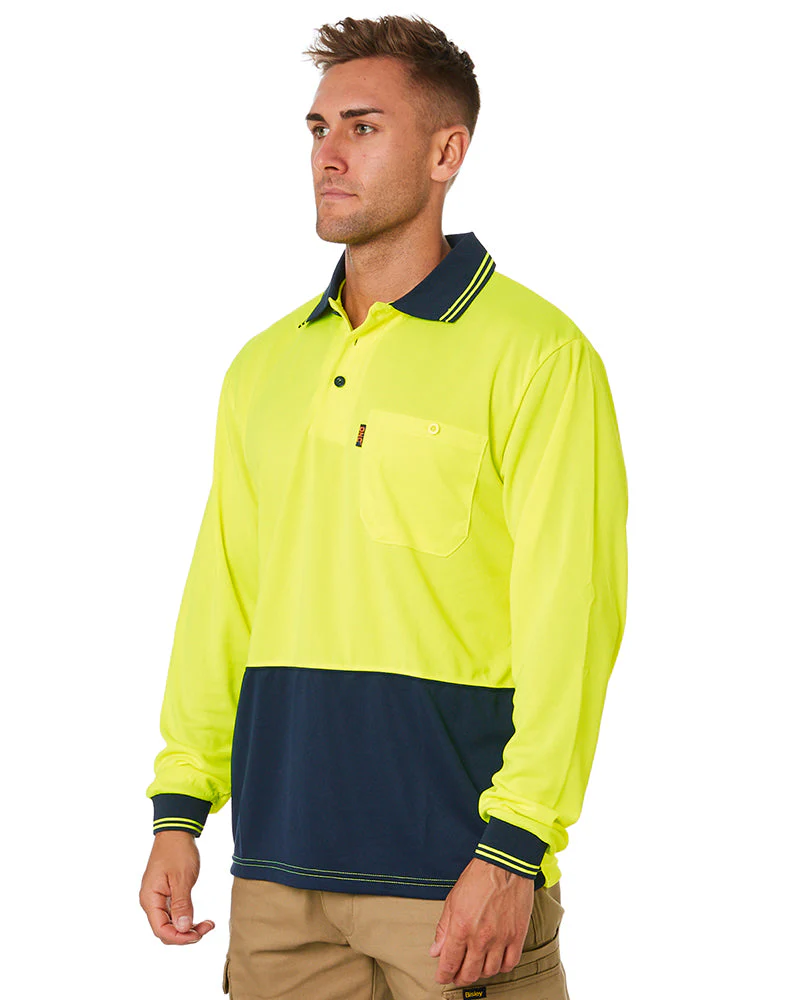 Hi Vis Cool Breathe Polo Shirt LS - Yellow/Navy - Image 3