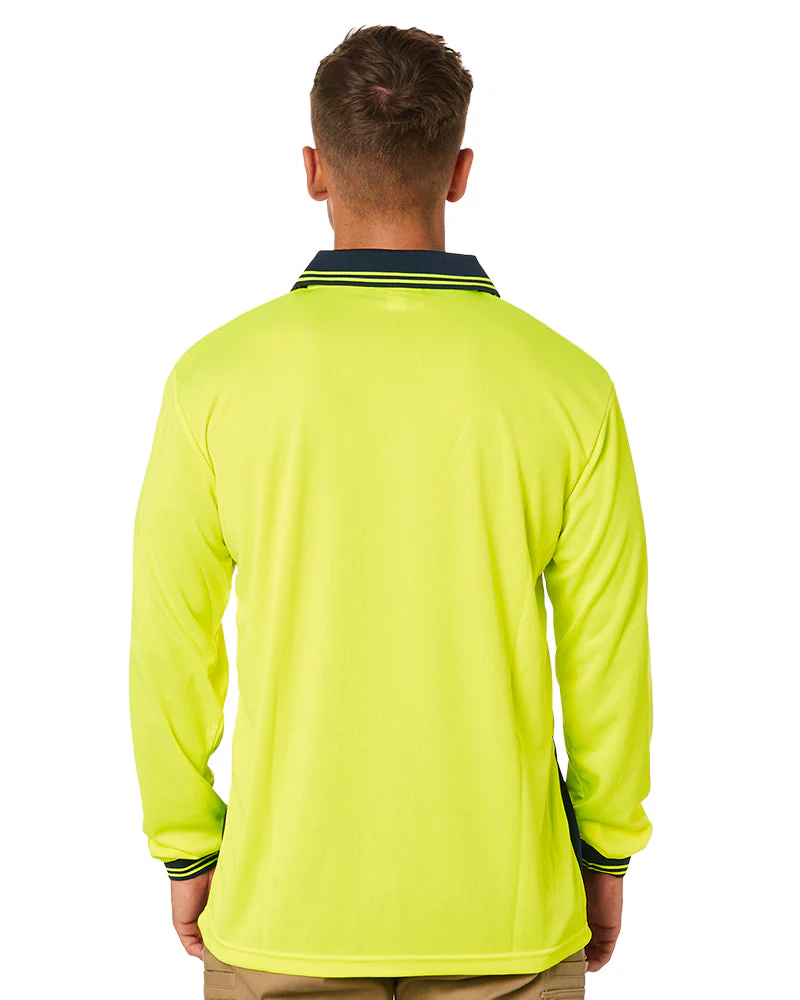 Hi Vis Cool Breathe Polo Shirt LS - Yellow/Navy - Image 4