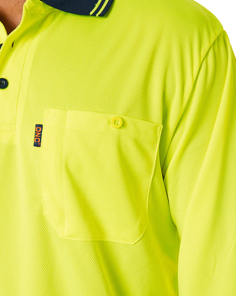 Hi Vis Cool Breathe Polo Shirt LS - Yellow/Navy - Image 5