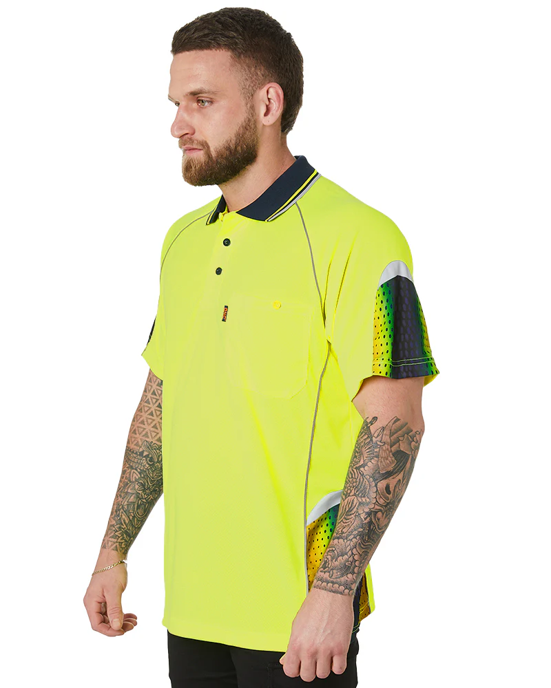 Hi-Vis Galaxy Sublimated Polo - Yellow/Navy - Image 3