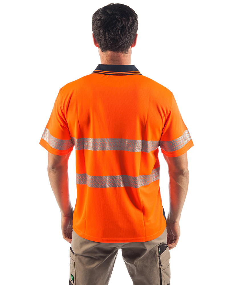 Hi Vis Segment Taped SS Polo - Orange/Navy - Image 3