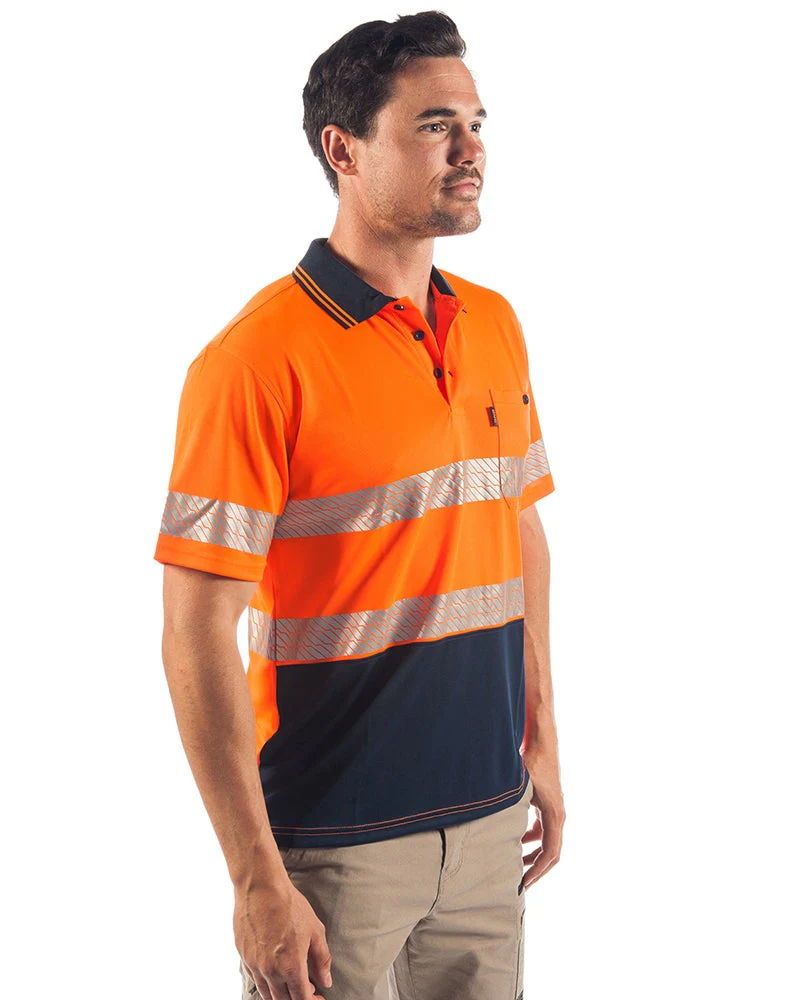 Hi Vis Segment Taped SS Polo - Orange/Navy - Image 4