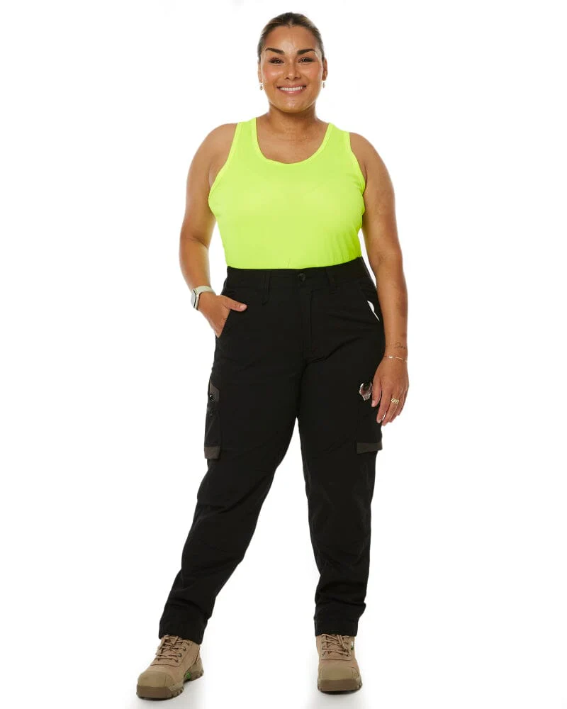 WP-8W Womens Cuffed Stretch Ripstop Work Pant - Black - Image 2