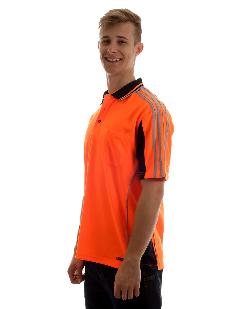 Hi Vis Short SleeveArm Tape Shirt - Orange/Navy - Image 2