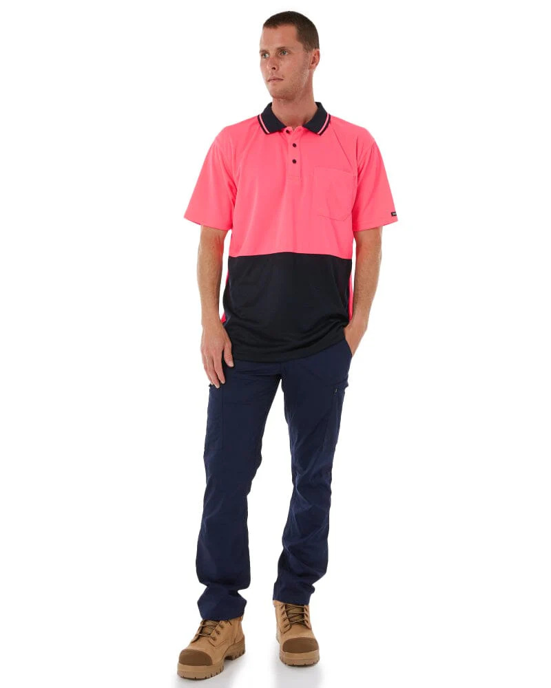 Hi Vis Non Cuff Traditional Polo - Pink/Navy - Image 2