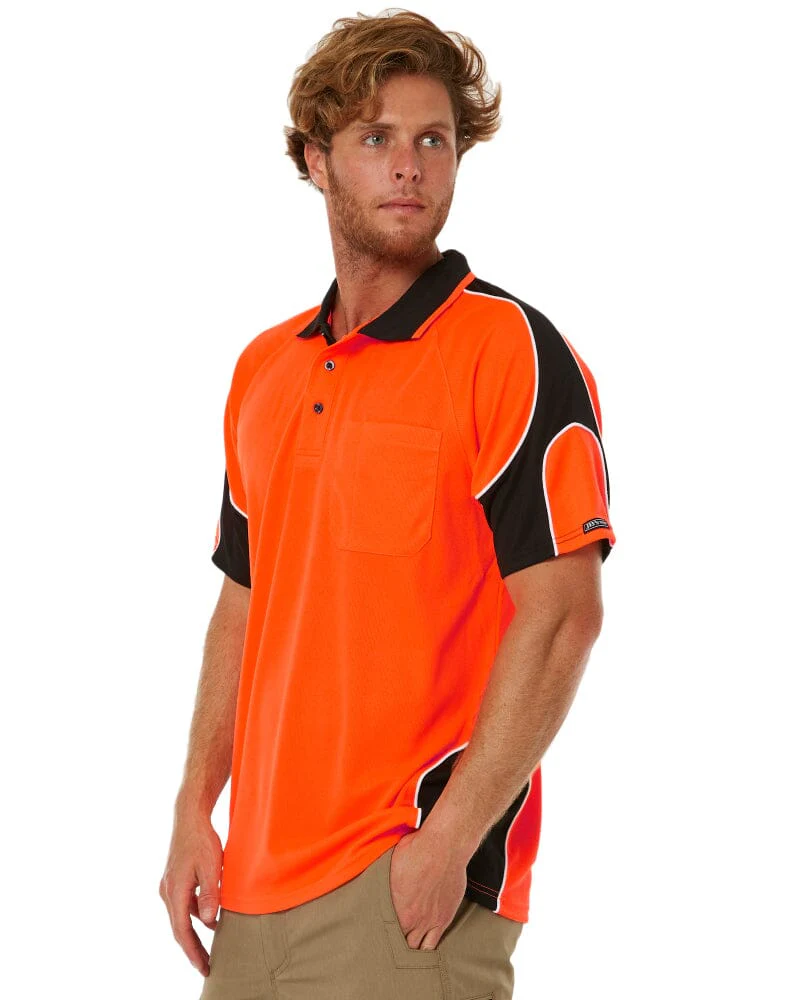 Hi Vis Short Sleeve Arm Panel Polo Shirt - Orange/Black - Image 3