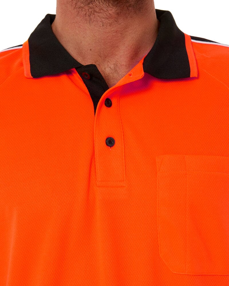 Hi Vis Short Sleeve Arm Panel Polo Shirt - Orange/Black - Image 5