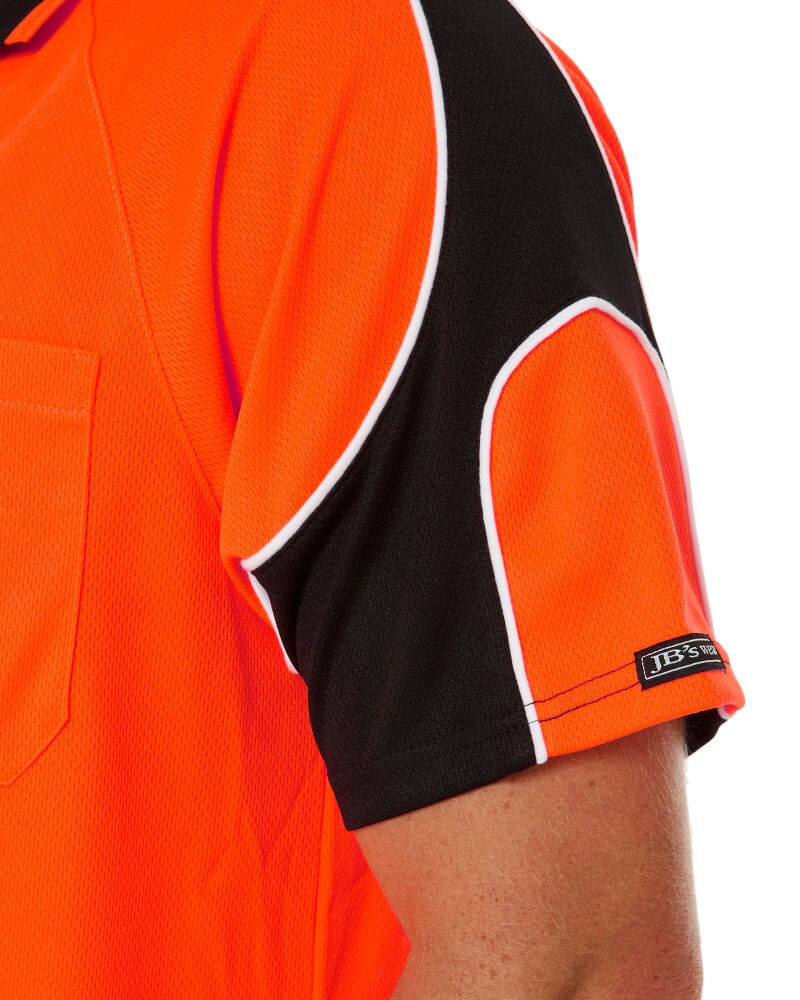 Hi Vis Short Sleeve Arm Panel Polo Shirt - Orange/Black - Image 6