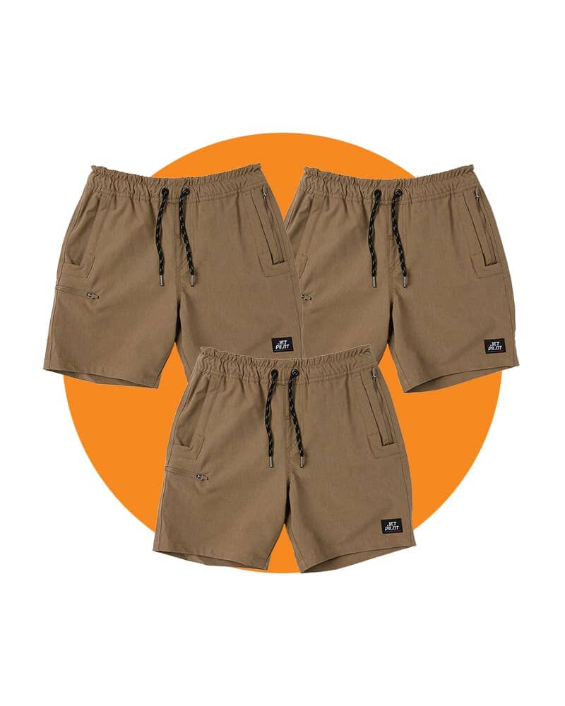 Tradies Jet-Lite Hybrid Shorts Value Pack - Khaki