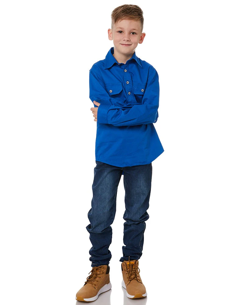 Kids Closed Front Shirt LS - Cobalt - Image 2