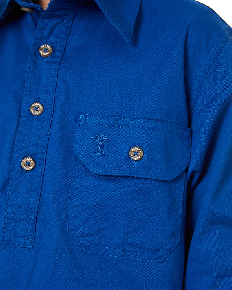 Kids Closed Front Shirt LS - Cobalt - Image 5