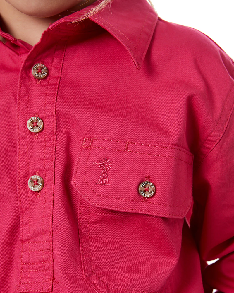 Kids Closed Front Shirt LS - Pink - Image 5