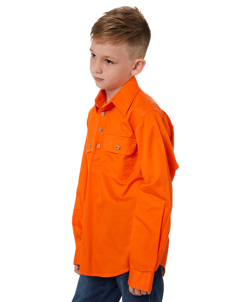 Kids Closed Front Shirt LS - Tangerine - Image 3
