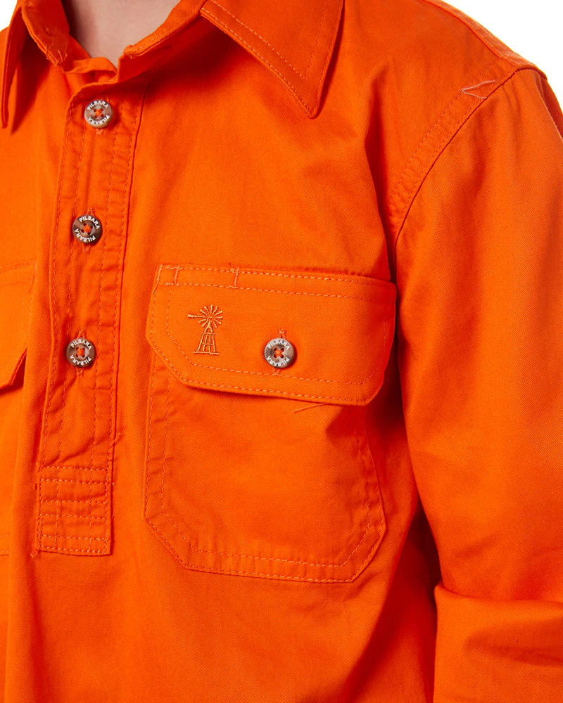 Kids Closed Front Shirt LS - Tangerine - Image 5