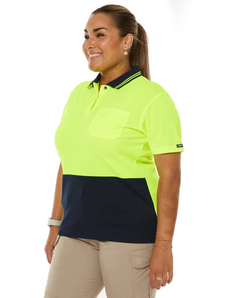 Ladies Hi Vis SS Polo - Lime/Navy - Image 3