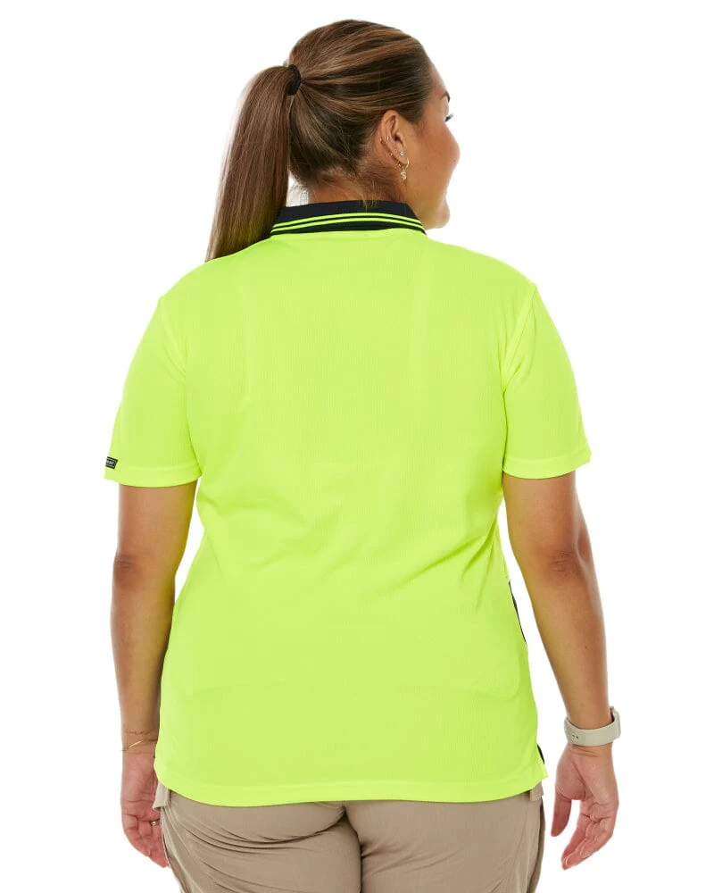 Ladies Hi Vis SS Polo - Lime/Navy - Image 4