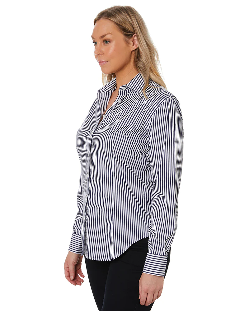 Ladies LS Shirt - Navy/White - Image 3