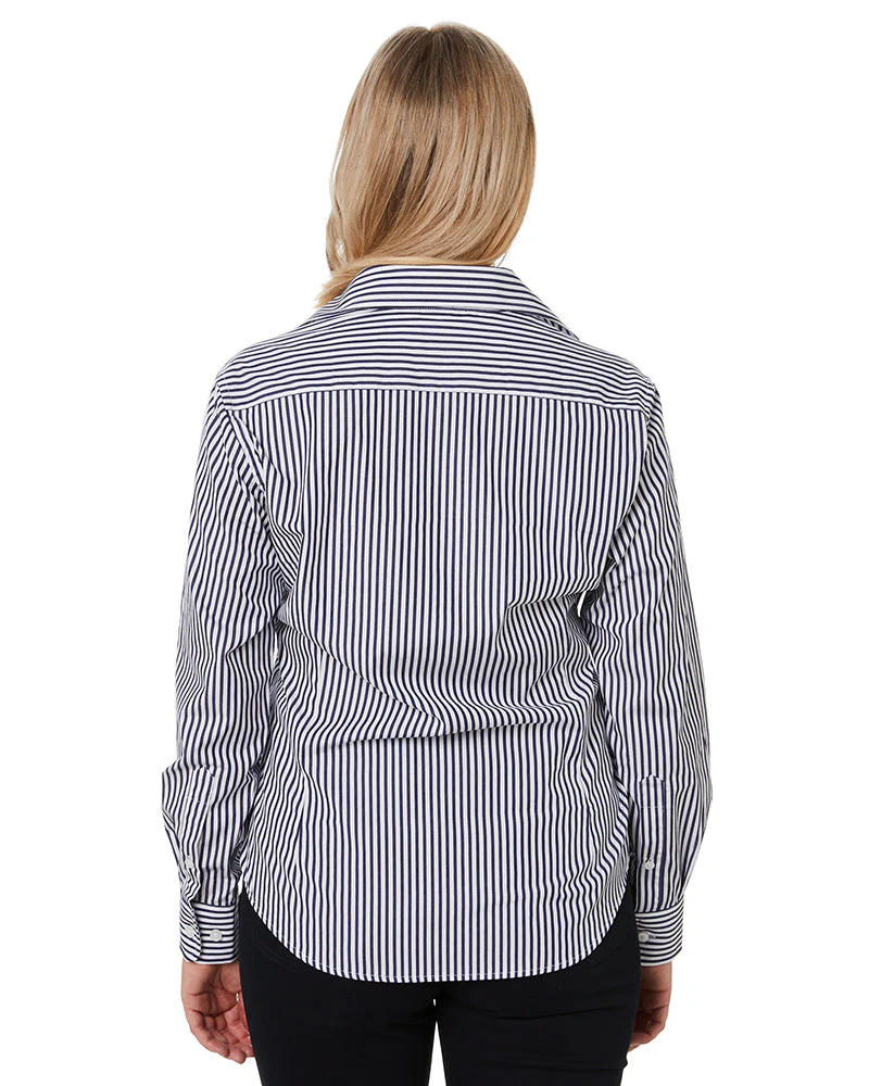 Ladies LS Shirt - Navy/White - Image 4