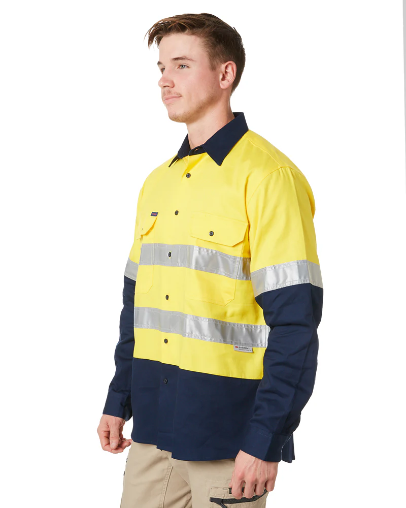 Open Front LS Shirt With Tape - Yellow/Navy - Image 3