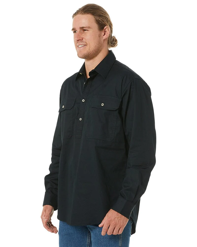 Closed Front Cotton Twill Shirt LS - Black - Image 3