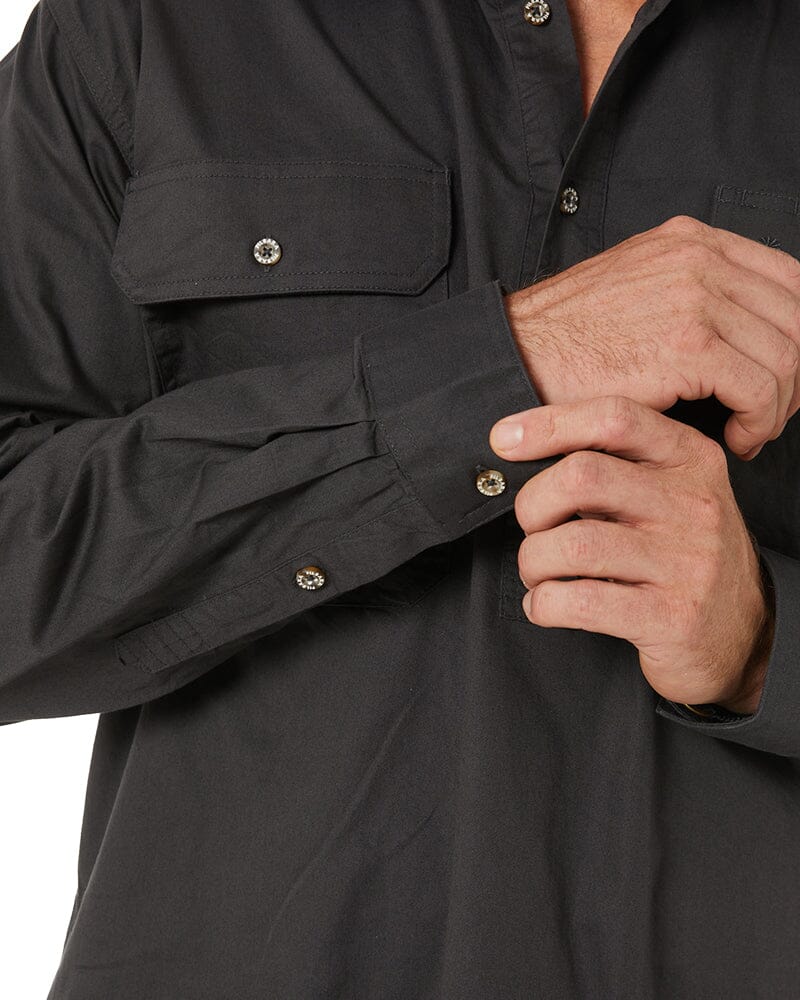 Closed Front Cotton Twill Shirt LS - Charcoal - Image 6