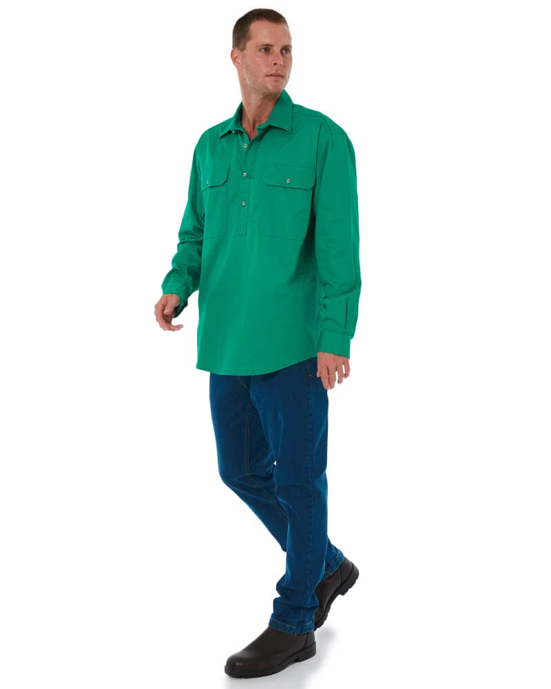 Closed Front Cotton Twill Shirt LS - Kelly Green - Image 2