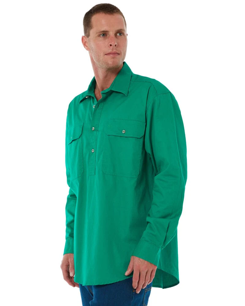 Closed Front Cotton Twill Shirt LS - Kelly Green - Image 3