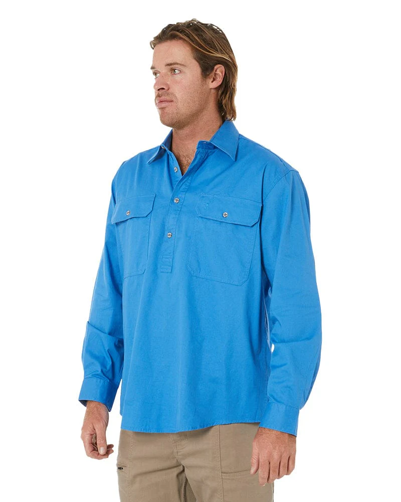 Closed Front Cotton Twill Shirt LS - Light Blue - Image 3