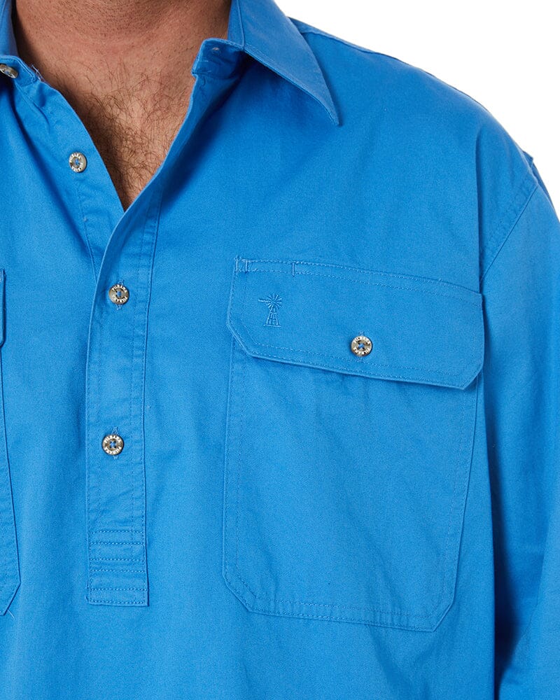 Closed Front Cotton Twill Shirt LS - Light Blue - Image 5