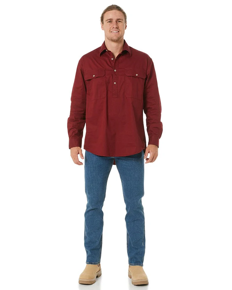 Closed Front Cotton Twill Shirt LS - Ochre - Image 2