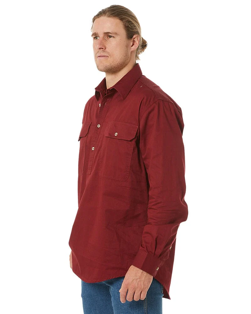 Closed Front Cotton Twill Shirt LS - Ochre - Image 3