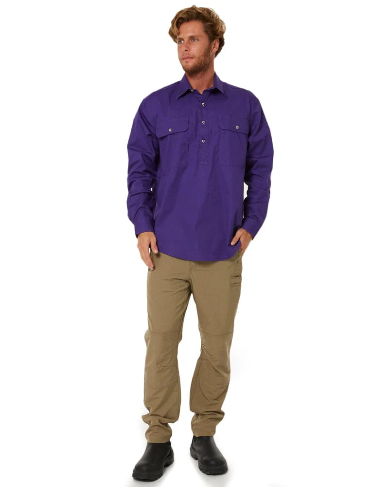 Closed Front Cotton Twill Shirt LS - Purple - Image 2