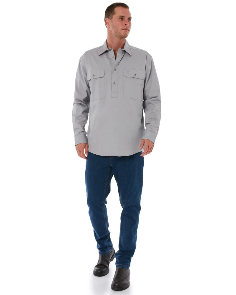 Closed Front Cotton Twill Shirt LS - Silver - Image 2