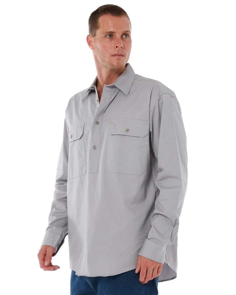 Closed Front Cotton Twill Shirt LS - Silver - Image 3