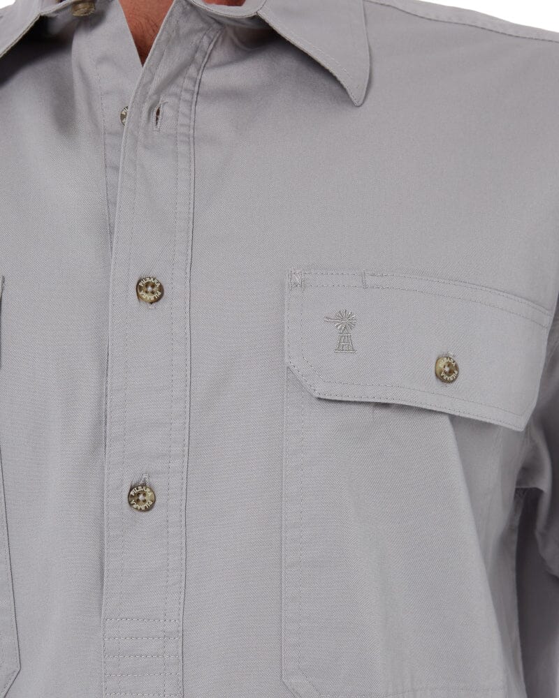 Closed Front Cotton Twill Shirt LS - Silver - Image 5