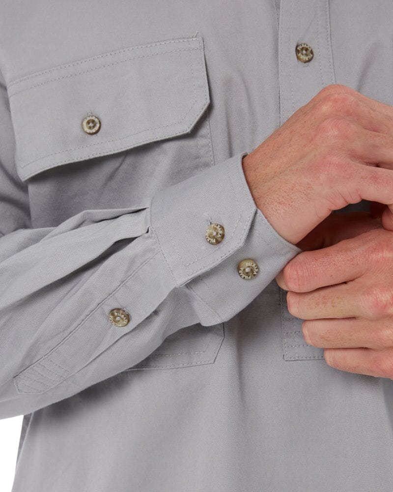 Closed Front Cotton Twill Shirt LS - Silver - Image 6