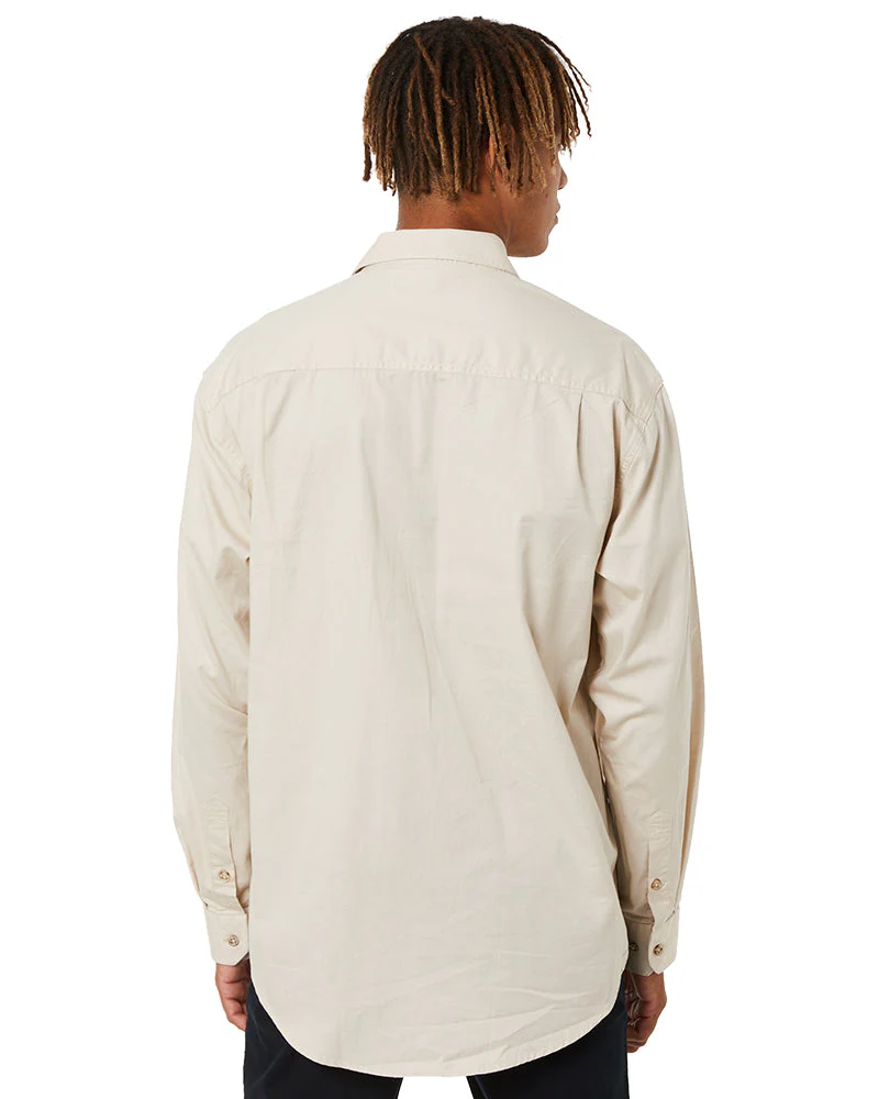 Closed Front Cotton Twill Shirt LS - Stone - Image 4