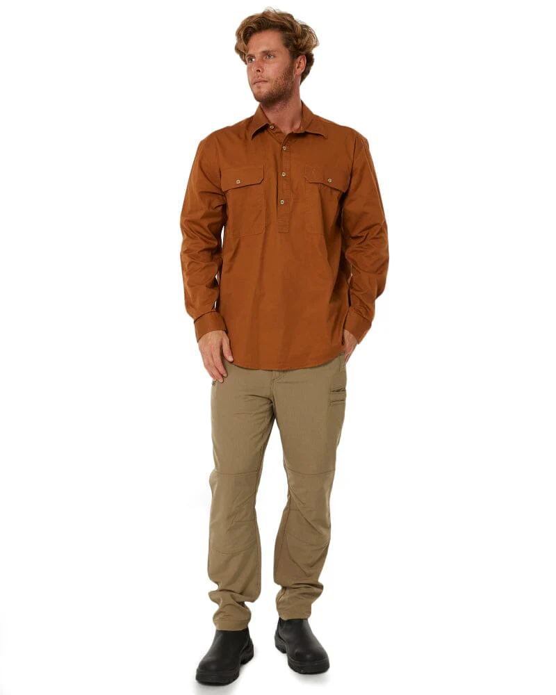 Closed Front Cotton Twill Shirt LS - Terracotta - Image 2