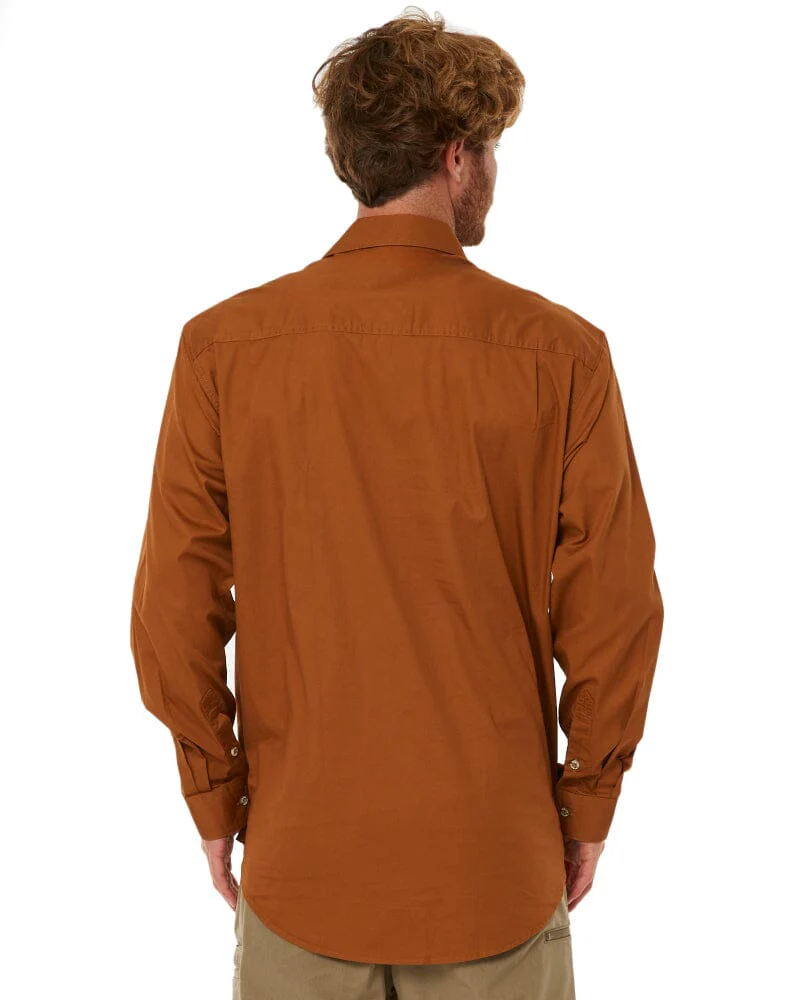 Closed Front Cotton Twill Shirt LS - Terracotta - Image 4