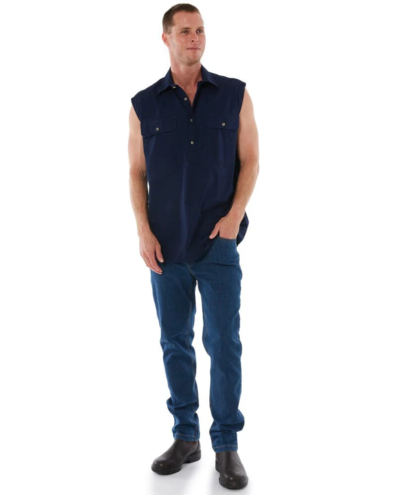 Closed Front Sleeveless Shirt - French Navy - Image 2