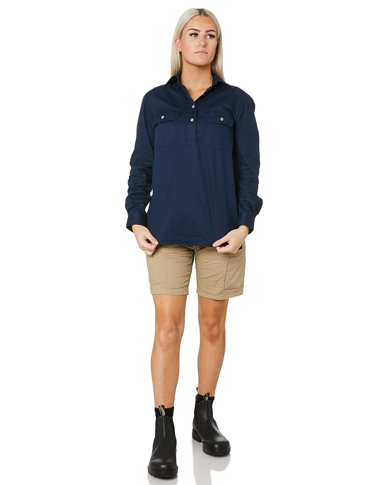 Ladies Closed Front Shirt LS - French Navy - Image 2